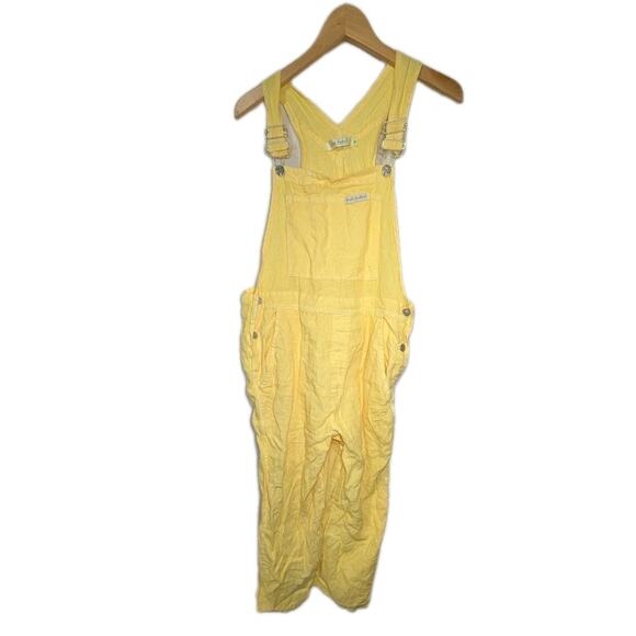 Fresh Produce Women's Linen Butter Yellow Overalls Sz M Boho Coastal Grandma - Picture 2 of 7